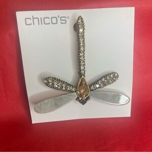 Chico's NWT Dragonfly Brooch with Gold and Silver Accents